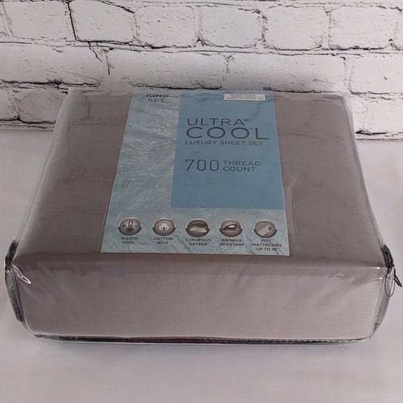 'AQ TEXTILES 'GRAYSON' LUXURY ULTRA COOL COTTON 700 THREAD COUNT KING SHEET SET - Picture 7 of 16